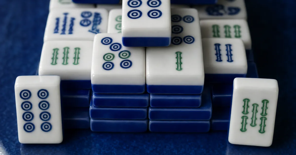 En stak mahjong-brikker i lag, hvor brikkerne i enderne af rækkerne står fri